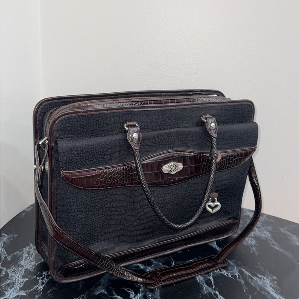 BRIGHTON Martha Bag Briefcase Bag Laptop IPad Large Bag Black Brown AUTHENTIC - Picture 2 of 16